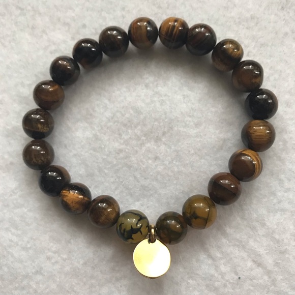 Dragon Veined Beads bracelet with Gold Lotus Charm - Picture 2 of 7